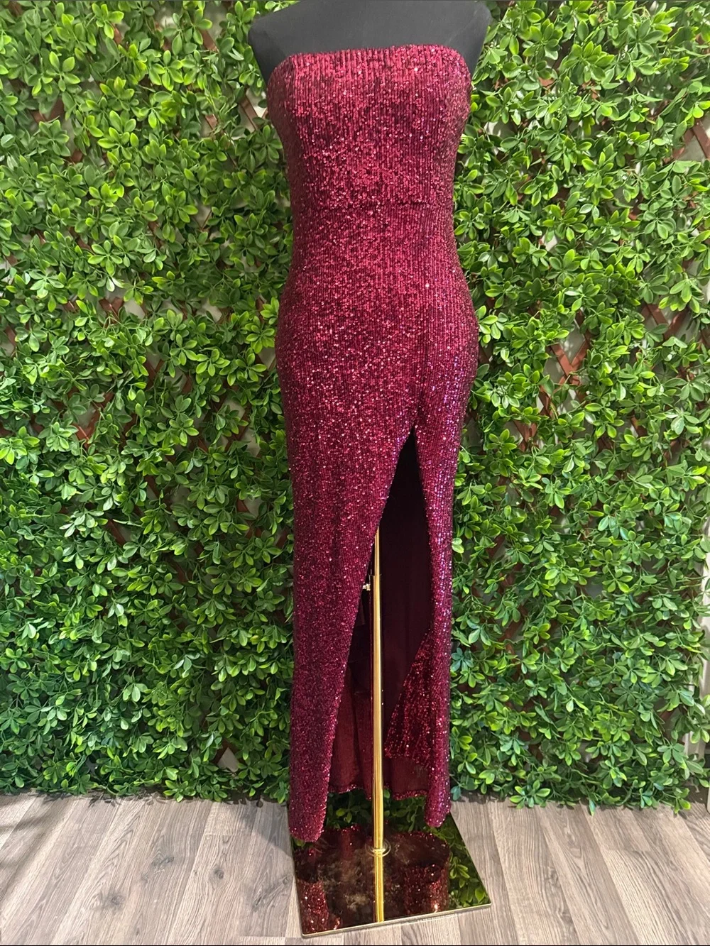 Lavish Lover Wine Red Strapless Sequin Maxi Dress - Picture 5 of 15